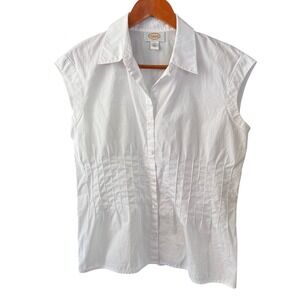Talbots Sleeveless Pintail Button Front Blouse White Women's Size 10